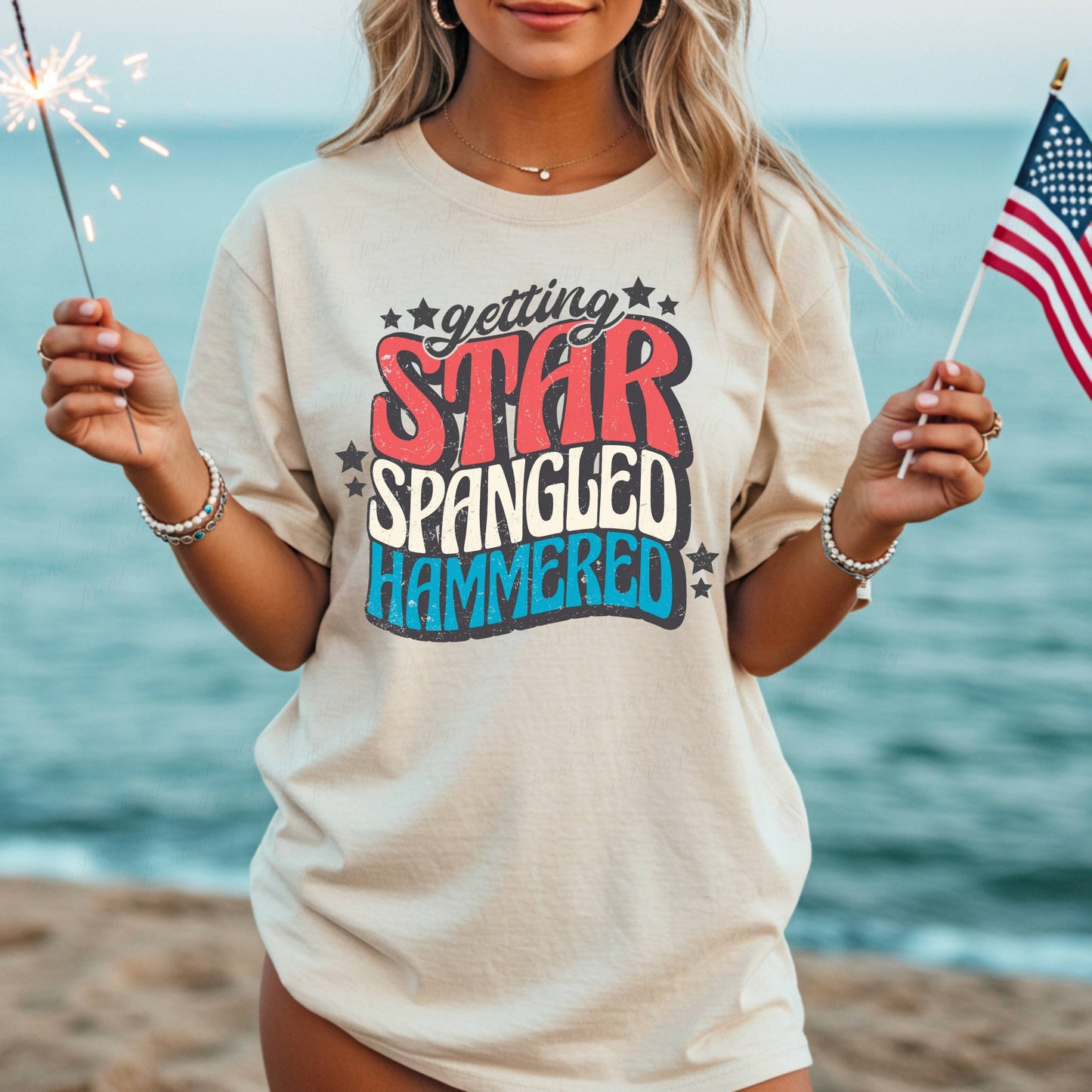 Getting Star Spangled Hammered Clear Film Screen Print Transfer (Not DTF)