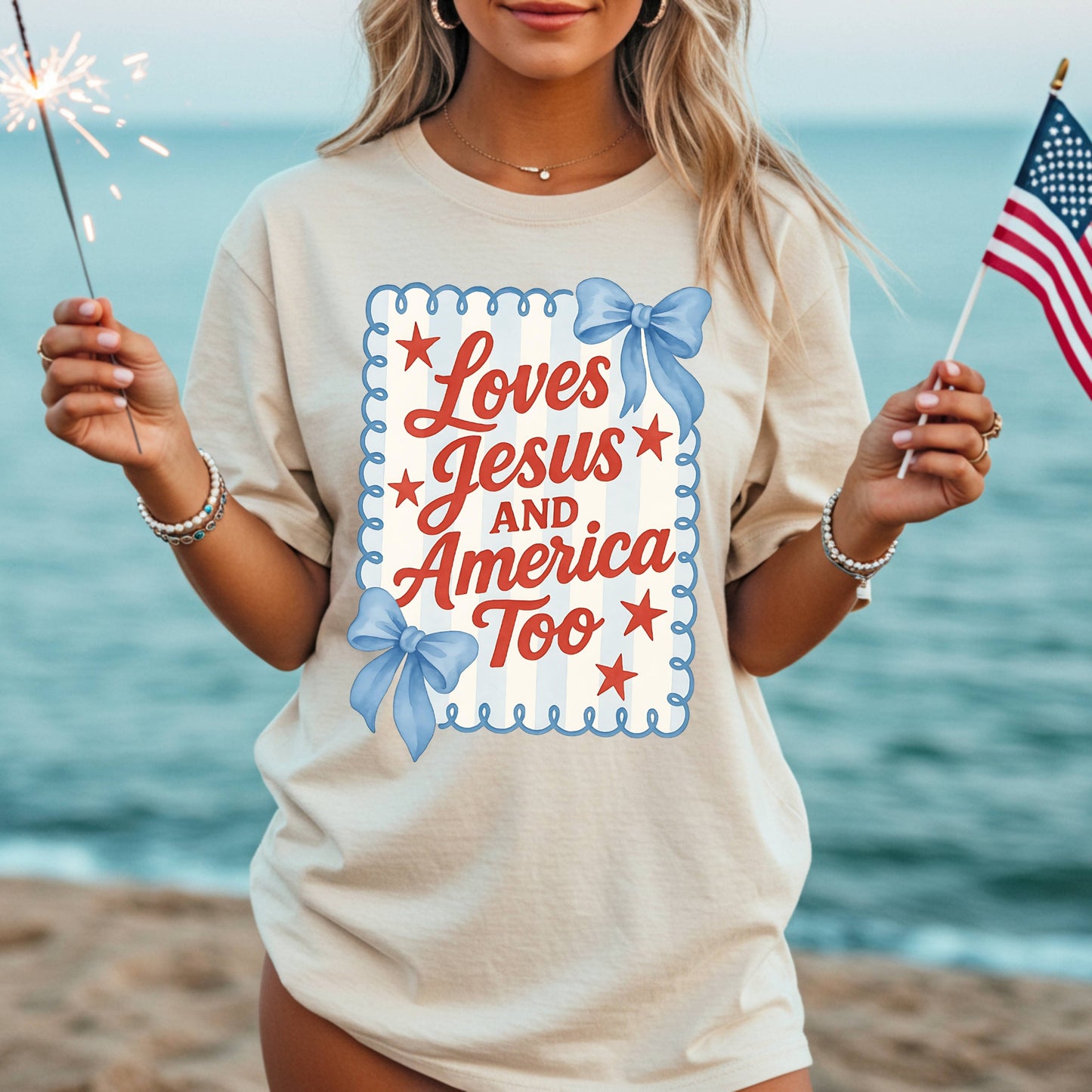 Loves Jesus and America Too Clear Film Screen Print Transfer (Not DTF)